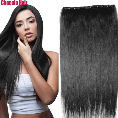 Chocala 20"-28" Machine Made Remy Hair 200g One Piece Set With 5 Clips In 100% Brazilian Human Hair Extensions 1pcs