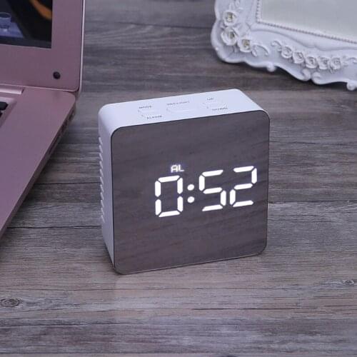 Digital LED Mirror Clock 12H/24H Alarm Desktop Thermometer Clocks White Light QX2E