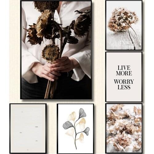 Home Decoration Dried Hydrangea Flower Wall Art Canvas Poster Figure with SunflowerPainting Modern Decor Nordic Animal Picture