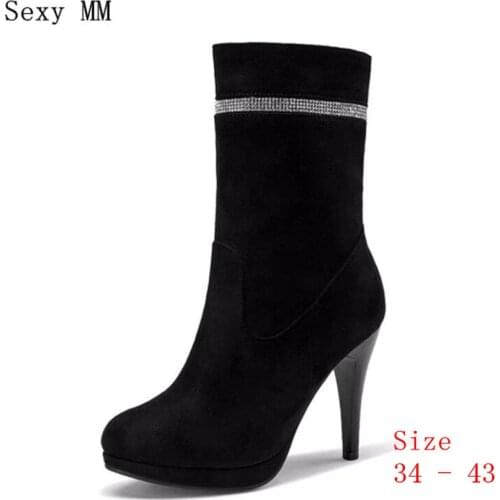 Spring Autumn Women Mid-Calf Boots High Heels Platform Pumps Woman Short Boots Shoes High Quality Plus Size 34-40 41 42 43 botas