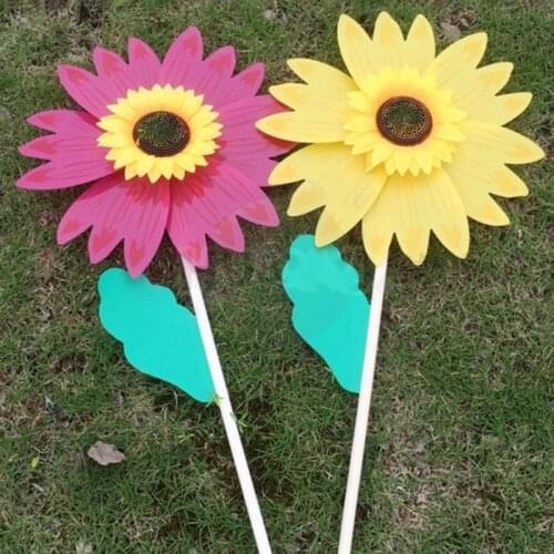 Wood Sunflower Windmill Wind Spinner Pinwheels Home Garden Yard Decoration Kids L5YE