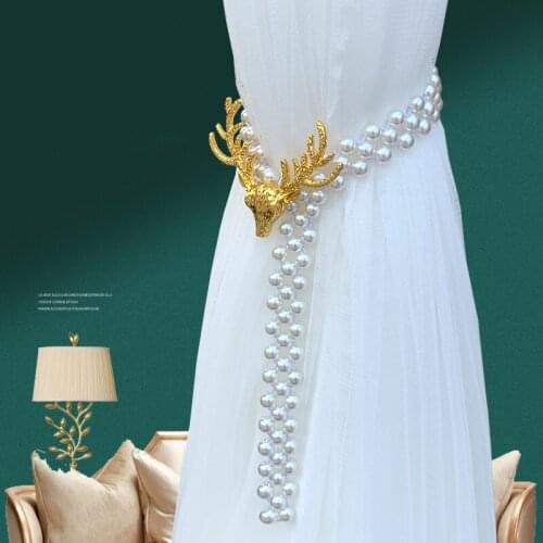 1Pc Stretch Curtain Tieback Elk Curtains Rope For Living Room Bedroom Alloy Curtain Accessories Buckle with Pearl Home Decor