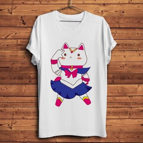 Cute Sailor moon Niiku Cat funny anime t shirt homme new white short sleeve men casual tshirt unisex kawaii streetwear tee