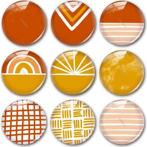Geometric pattern glass cabochon,white red yellow Digital images Round photo glass cabochon demo flat back Making findings