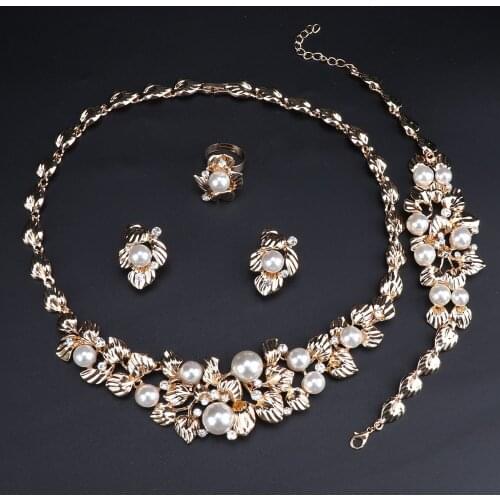 Imitation Pearl Wedding Jewelry Necklaces For Women Bridal African Beads Jewelry Set Crystal Fashion Jewelry Set