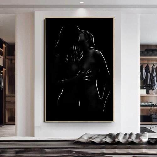 Canvas Painting Black and White Sex Lover Wall Art Nude Woman Couples Poster Print Wall Picture for Living Room Home Decoration