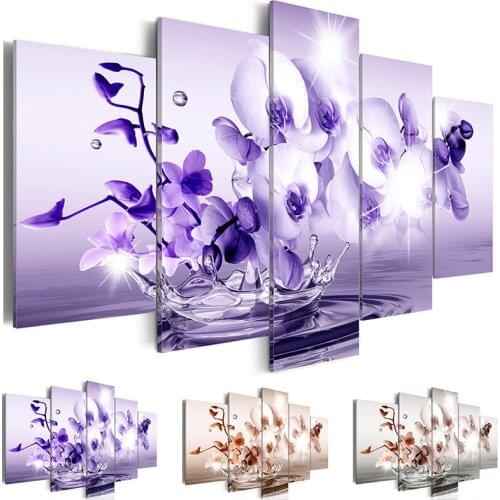 5 piece Color Orchid flowers Pictures modern Wall Art home decor For Living Room Modular canvas Printing Framed Poster for gifts