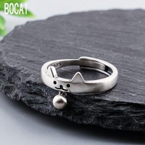 2019 New 100% S925 pure silver jewelry antique Thai silver ring for female fashion quaint cute kitten ring womans silver ring