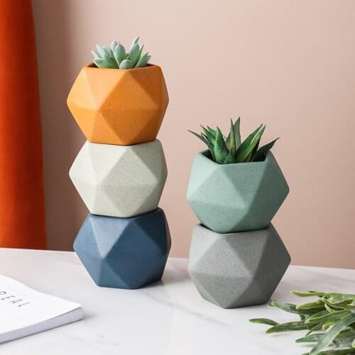 Creative Diamond Geometric Flowerpot Simple Succulent Pot Container Green Planters Small Bonsai Pots Home Vase Decoration