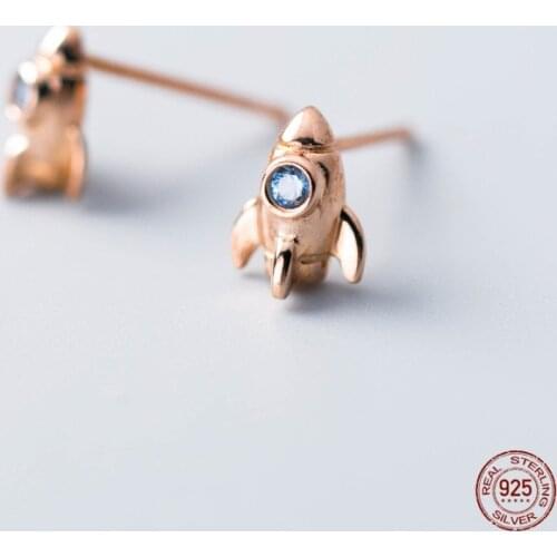 LKO 925 Sterling Silver Earring Jewelry Fashion Blue Colour Stone Zircon Small Rocket Stud Earrings For Women Birthday Gifts