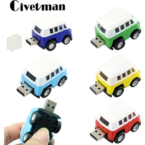 Cute School Bus Car USB Flash Drive Mini Car Model Pen Drive 8GB 16GB 32GB 64GB 128GB 256GB Pendrive USB 2.0 Flash Memory Stick