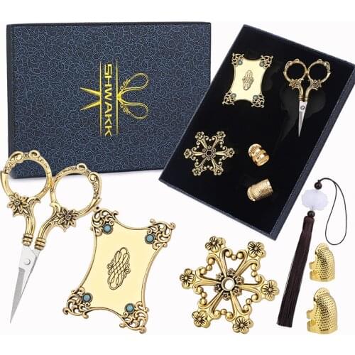 SHWAKK Embroidery Scissors Kit Exquisite Retro Scissors European Style Stainless Steel Sewing Tools Antique Sewing Scissors