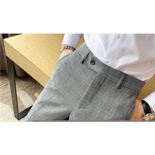 2021 Autumn Winter Plaid Suit Pants for Men High-quality Business Casual Trousers Office Social Slim Streetwear Wedding Clothing