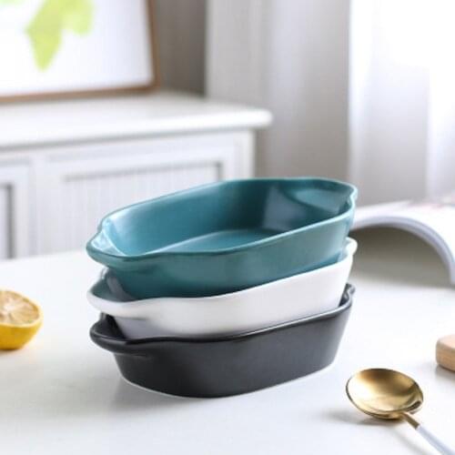 Tableware Ceramic Plate Binaural Baking Ramen Bowl Tray Home Creative Ceramic Western Dish Ceramic Bowl Salad Bowl Dinnerware