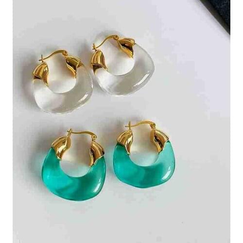 Simple U Shape Clear Resin Earrings for Women 2021 Green Brown White Color Geometric Hoop Earrings Vintage Party Jewelry
