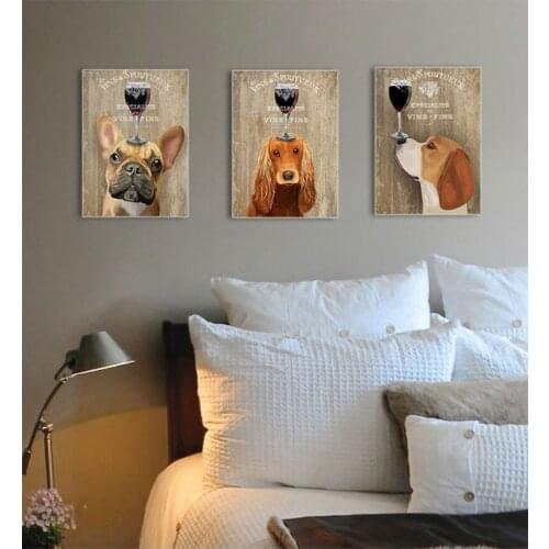 Drop shipping wine Cute Dog Wall Drawing Canvas Printings Diy Oil Painting Posters For Kids Bedroom Home Decoration Pictures