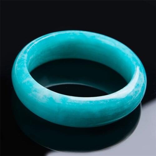 Drop Shipping Genuine Green Natural Stone Bangles Women Lady Fashion Round Crystal Natural Amazonite Bangle Bracelet 56mm