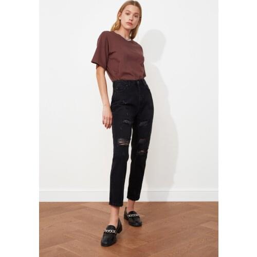 Trendyol Ripped Detailed High Bel Mom Jeans TWOSS20JE0177