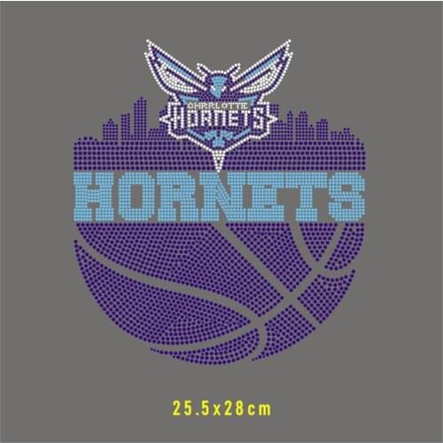 Hornets Rhinestone Heat Transfer Designs Garment Strass Hotfix Custom Basketball Patches 1Pcs Thermal Stickers Felt Applique