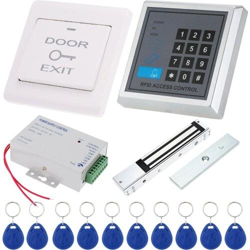 DIY Access Control 125KHz Rfid Keypad Access Control System Kit + Electronic Magnetic Door Lock + Power Supply + 10pcs Keys