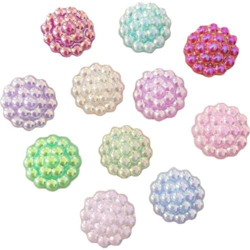 80pcs 14mm Nice AB Resin Pearl Flower Flatback Rhinestone Scrapbook Craft Bead Flower Wedding Decoration SB16