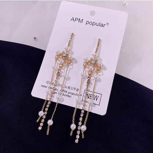 Drop Earrings for Women Fashion Pearl Long Style Zircon Tassel Earrings Hypoallergenic Charm Jewelry Accessories Wholesale