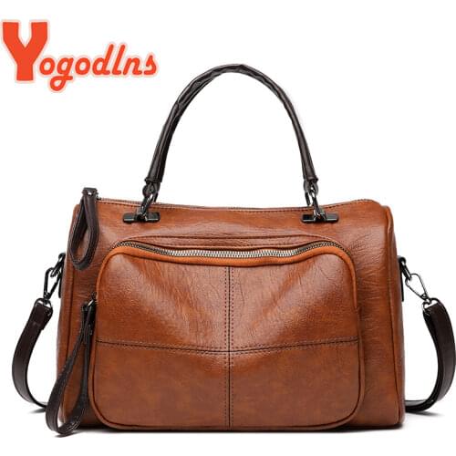 Yogodlns Vintage Winter Handle Bag Women 2021 New Soft PU Leather Handbag Large Capacity Crossbody Bag Travel Business Hand Bag