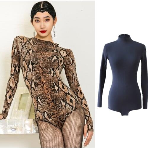 Women Latin Dance Clothes Long Sleeve High Collar Tops Sexy Stretch Bodysuit Ballroom Latin Practice Wear Competition Top BL5246