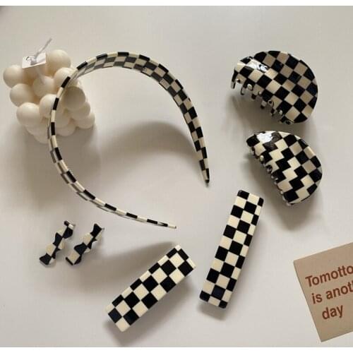 Acetate Hair Claw Hairpins For Women Black White Plaid Acetate Sheet Hair Clips For Girls Bobby Pin Headwear Hair Accessories