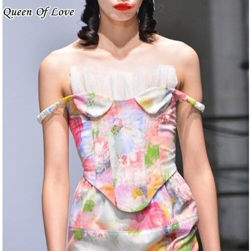 Floral Print Strapless Camisole Women Vest Crop Top 2021 Summer Fashion Elegant Sexy Lady Slash Neck Lace Clubwear Tops Tee Y2K