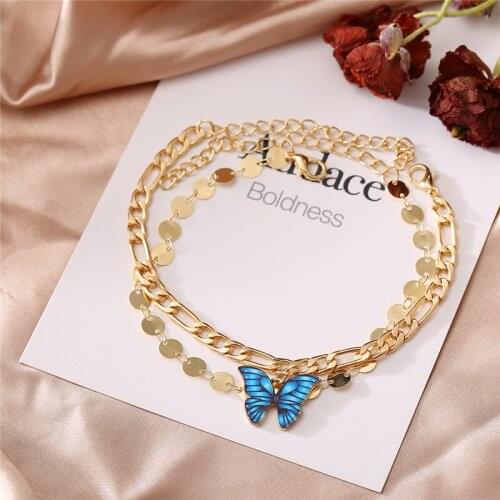Bohemian Vintage Multilayer Butterfly Anklet for Women 2021 Summer Gold Color Chain Anklet Female Fashion Jewelry Statement