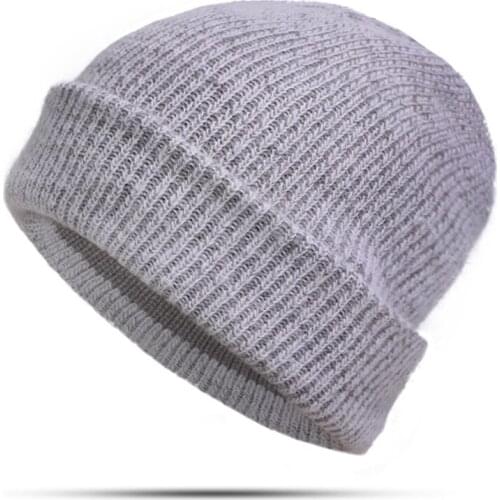 Winter ladies thick warm caps casual wild rabbit fur knitted Beanie Hat female solid color Hedging hat