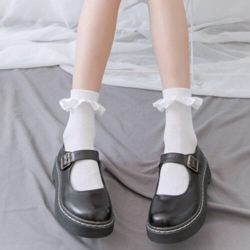 1pair Women Girls Sweet Mesh Short Socks Japanese Lolita kawaii Style Harajuku Frilly Ruffle Lovely White Ankle Socks