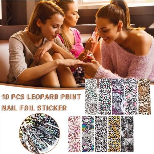 10 PCS Leopard Print Nail Foil Sticker Transfer Decals Mixed Manicure DIY Transfer Nail Sticker Paper DIY Tips Decoration