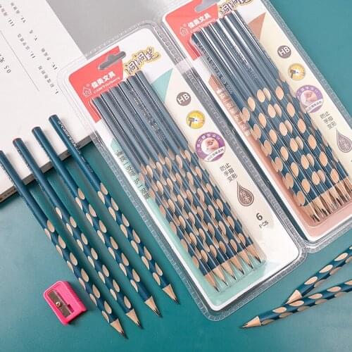 12pcs/set hole pencil Triangle correction grip student wooden pencil triangle pen School Items School Pencil