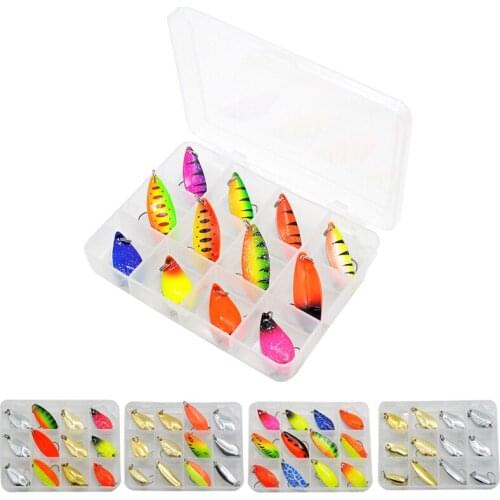 12pcs/box Fishing Spoon Lure Set 2g 3g 3.5g 5g Fishing Metal Shone Spoon Artificial Hard Bait For Bass Fishing