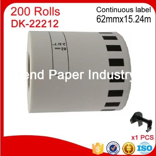200 Refill Rolls Generic DK-22212 Label 62mm*15.24M Continuous Compatible for Brother Label Printer White Color DK-2212 DK22212