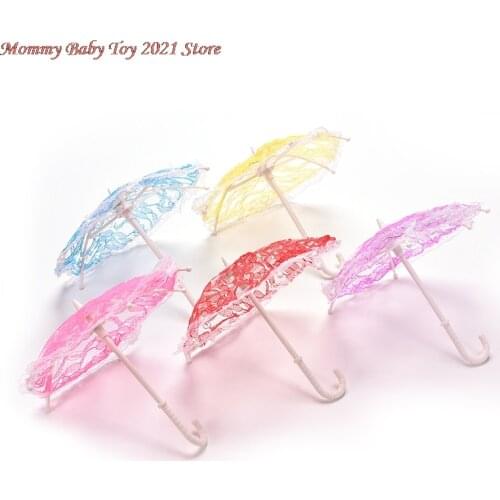2020 Lace Umbrella Doll Accessories Handmade Dolls Plastic Lace Umbrella For dolls toy Random color