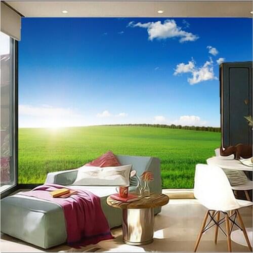 The custom 3D murals,Beautiful blue sky and white clouds of grassland papel de parede,the living room TV wall bedroom wallpaper