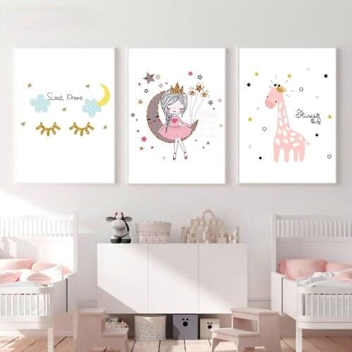 5D Diamond Painting Princess Deer Nordic Poster Nursery Wall Painting Children Room Cartoon Wall Art Wall Pictures Baby Girl