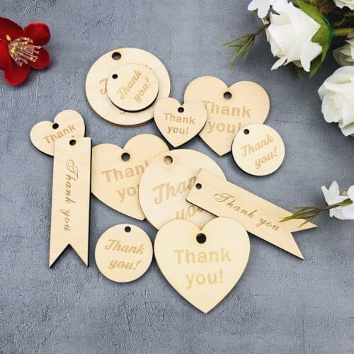 10pcs Custom Thank You Lable Wooden Tag Crafts Supplies Love Heart Laser Wood Party Blessing Decoration DIY Gift Accessories