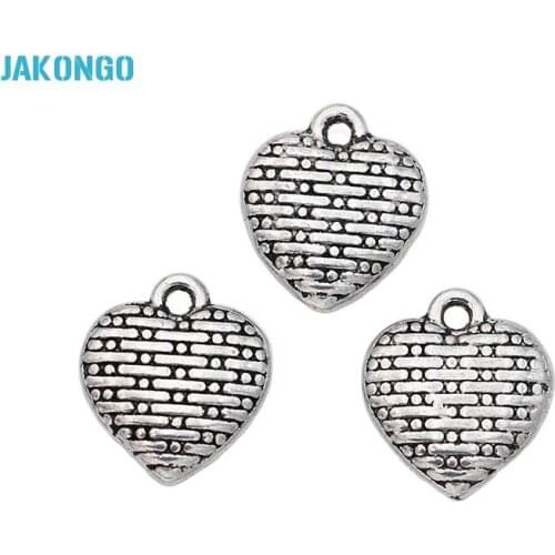 Antique Silver Plated Heart Charms Beads Pendants for Jewelry Making Bracelet Earrings DIY Handmade 12x10mm 20pcs