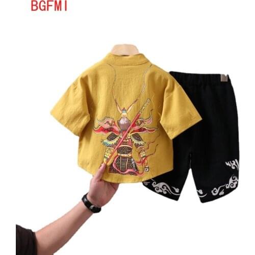 Kids Children Clothing Boy Girl Baby Summer clothes Tang suit Costume Light Thin Breathable Short-sleeved top + Shorts 2pcs set