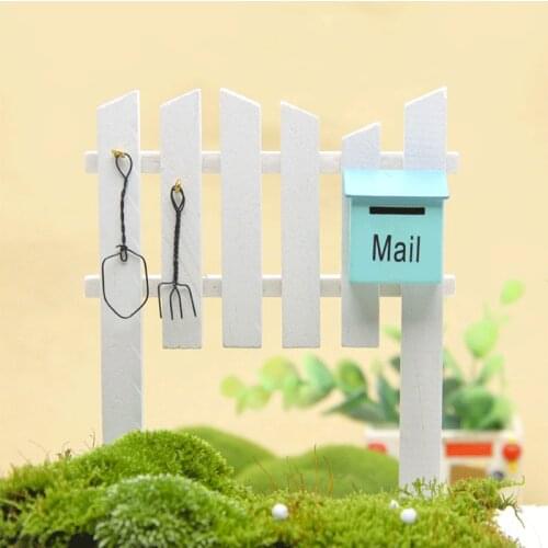 DIY Miniature Mini Fence Fairy Garden Barrier Picket Fence with Mailbox Mini Wood Gate Fence for Garden Decoration Ornaments