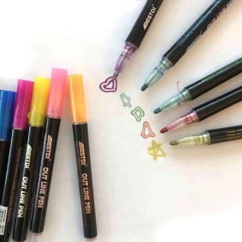 New 12PCS/Set Double Line Pen Metallic Color Outline Marker Pen Glitter For Drawing Painting Doodling School Art Supplies