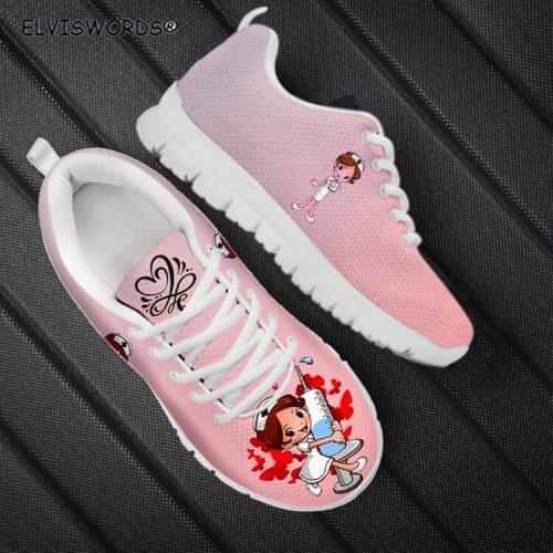 ELVISWORDS Light Color Gradient Nurse Printed Breathable Womens Air Mesh Sneakers Casual Ladies Lace Up Adult Sports Shoes 2021