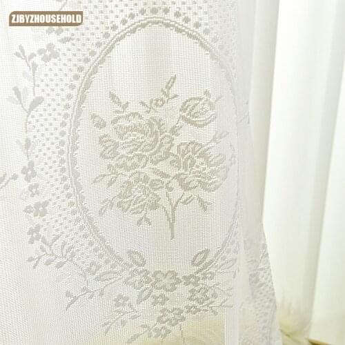 European White Lace Mirror Peony Flower Fabric Curtains for Living Room Dining Room Bedroom Curtains White Tulle Curtains