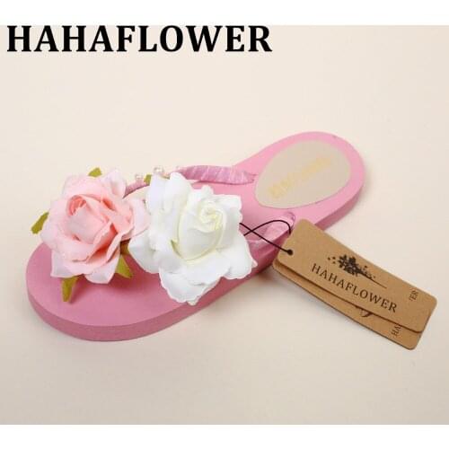 HAHAFLOWER New Pink flat sandals summer handmade DIY beach flip flps Free shipping