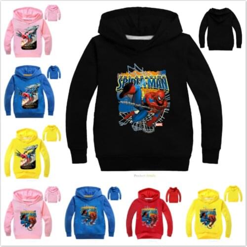 SpiderMan Cotton Jacket Children Clothing Hooded Casual Spring Autumn Tops Boys Sweatshirt Cartoon Girl Kids Long Sleeve T Shirt
