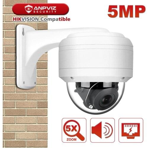 Hikvision Compatible Anpviz 5MP POE IP Camera PTZ 5X Zoom Built-in Microphone Audio Outdoor Security Camera IR 30m Onvif IP66
